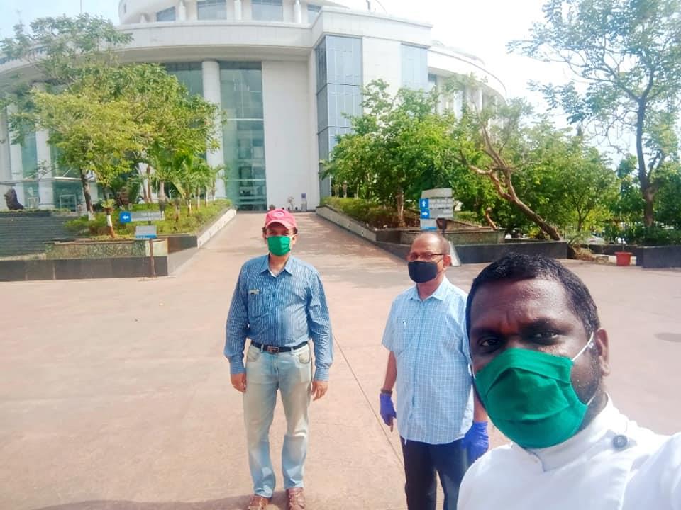 Seventh day handed over  the Sanitizer stands  and Sanitizing Solutions ,Thermal guns and masks for Covid Care Centre